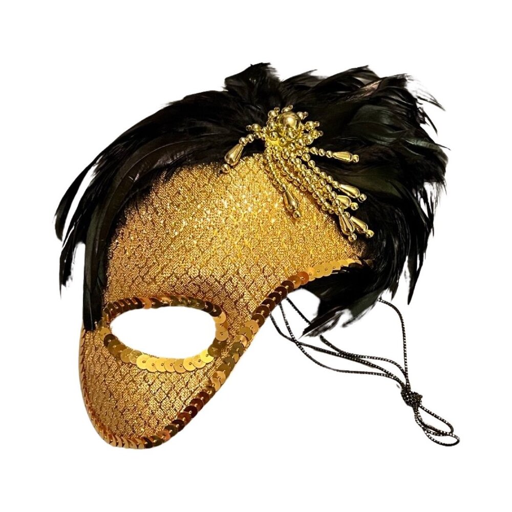 Gold Sequin One Eyed Masquerade Mask